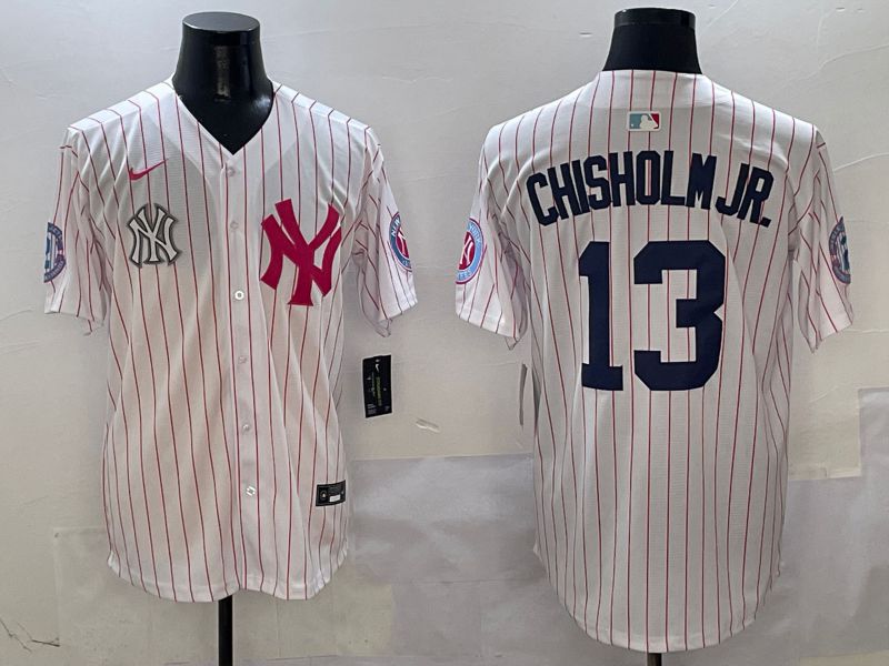 Men New York Yankees #13 Chisholm jr White Stripe Jointly Name Nike 2025 MLB Jersey style 8